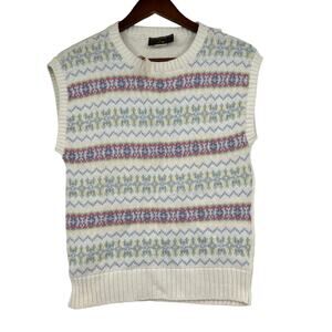 NEW Vintage Charter Club sweater vest white multicolor pastel Fair Isle pattern